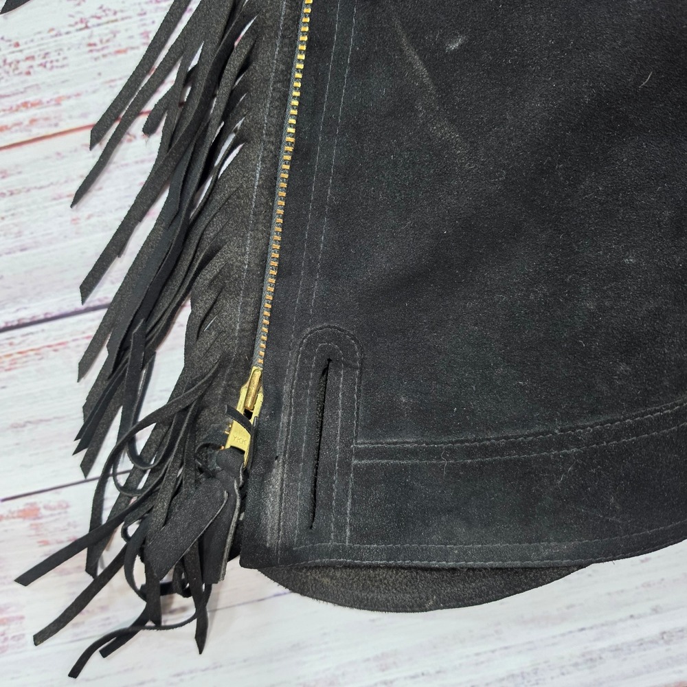 Hobby Horse Show Chaps Womens Medium Black Good Ultrasuede Fringe Western Riding - Picture 5 of 16